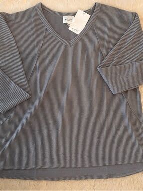 Andree V-Neck Waffle Knit Long Sleeve Gray Top